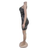Black Low Cut Strapless Sexy Mesh Rhinestones Bodycon Party Evening Mini Dress