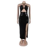 Black Strapless Hollow Out Slim Fit Snatched Sexy Sequins Club Dress