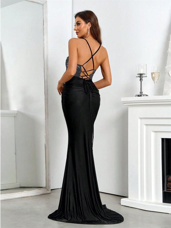 Black Off Shoulder Rhinestones Pleated Evening Party Prom Maxi Dress