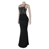 Black Off Shoulder Rhinestones Pleated Evening Party Prom Maxi Dress
