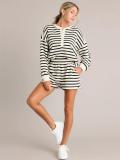 Black Beige Chic Striped Summer Sets Long-Sleeve Tee & Shorts Combo