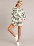 Green Chic Striped Summer Sets Long-Sleeve Tee & Shorts Combo