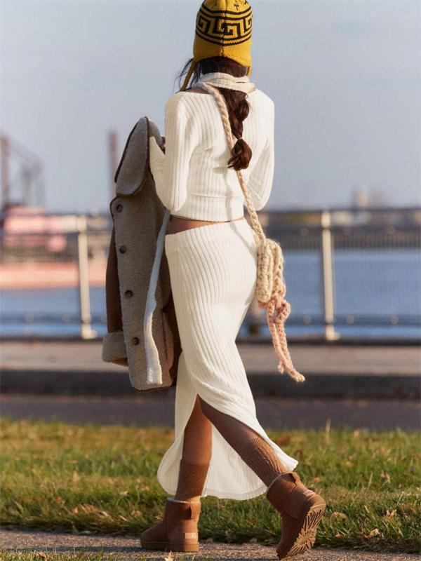 Beige Women’s Summer Knitted Two-Piece Set Fashion Lady Sweater Dress