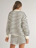 Black Beige Chic Striped Summer Sets Long-Sleeve Tee & Shorts Combo