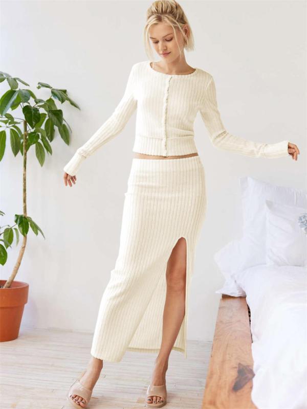 Beige Women’s Summer Knitted Two-Piece Set Fashion Lady Sweater Dress