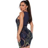 Blue Sleeveless Round Neck Women’s Sequin Bodycon Mini Dress