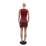 Red Sleeveless Round Neck Women’s Sequin Bodycon Mini Dress