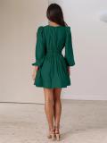 Green Women's V-neck Short Skirt Pleated Skirt Ruffled French Skirt Dress