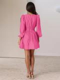 Rose Red Women's V-neck Short Skirt Pleated Skirt Ruffled French Skirt Dress