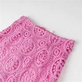 Rose Red Retro Hollow Lace Knit Sweater & Sexy Skirt Two-Piece Suit