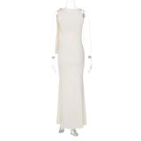 Beige One Shoulder Fashion Women Elegant Temperament Maxi Dress