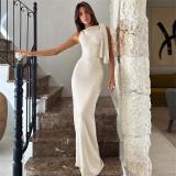 Beige One Shoulder Fashion Women Elegant Temperament Maxi Dress