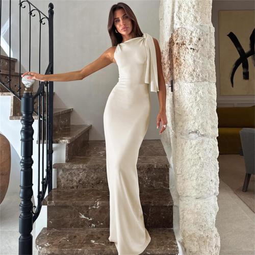 Beige One Shoulder Fashion Women Elegant Temperament Maxi Dress