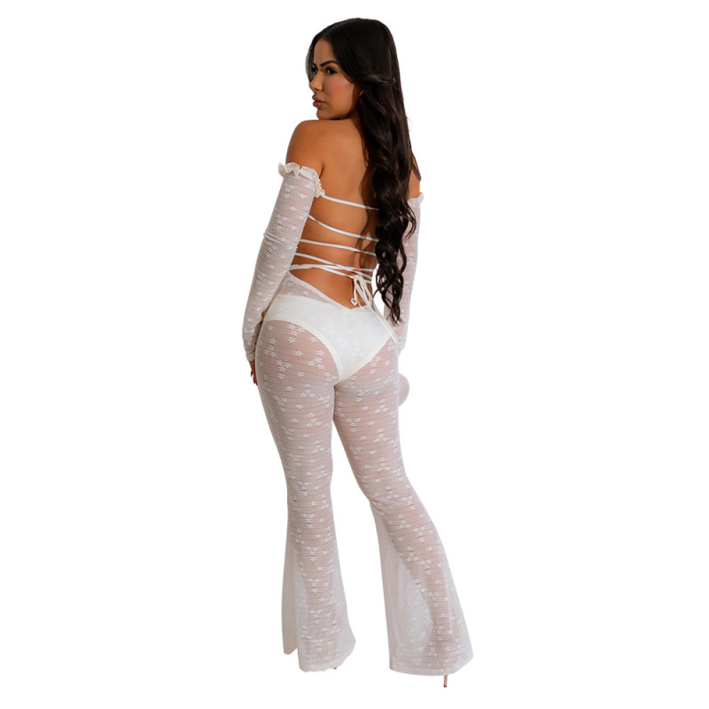 White Lace Sexy See Through Hollow Out Women Party Birthday Jumpsuits