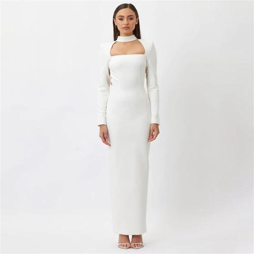 White Long Sleeve Backless Pleated Luxury Women Slit Evening Maxi Dress