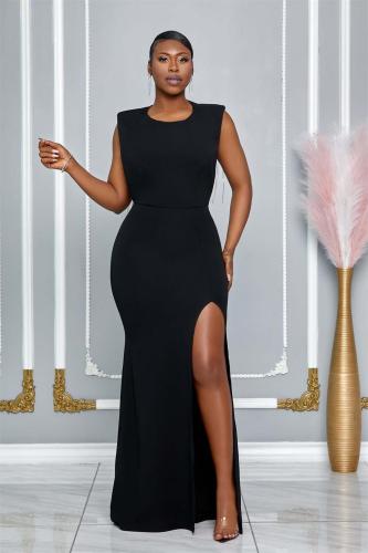 Black Sleeveless O Neck Backless Rhinestone Tassels Elegant Prom Maxi Dress