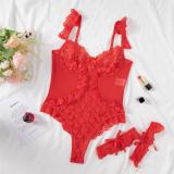 Red Lace Hollow Out See Through Erotic Women Body Suits Lingerie