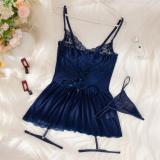 Royal Blue Seductive Lace Bra and Panty Garter Set – Transparent Erotic Lingerie