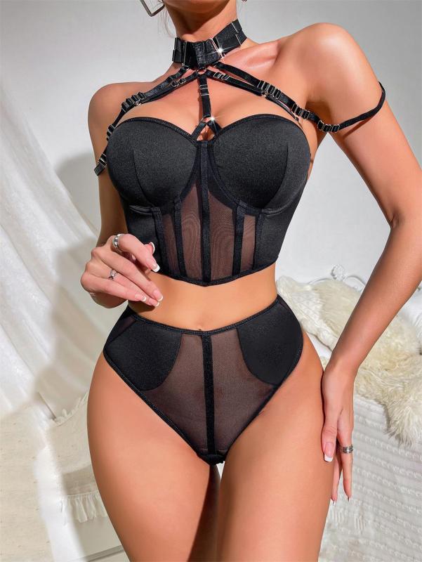 Black Mesh Corsets Sexy See Through Sexual Nights Lingerie