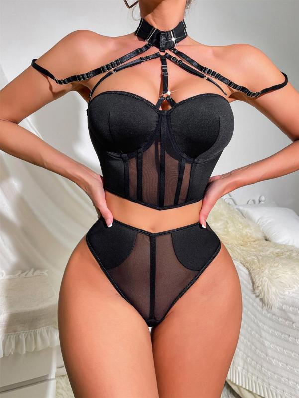 Black Mesh Corsets Sexy See Through Sexual Nights Lingerie