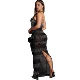 Black Chic Women's Lace Hot Diamond Deep V Sleeveless Dress