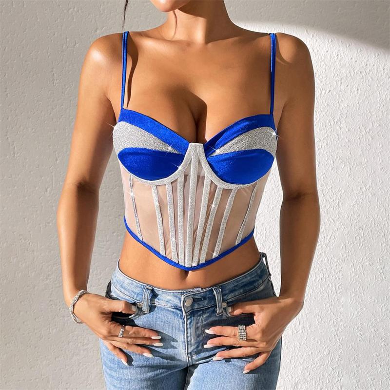 Blue Mesh Sexy Shinny Women Crop Tops