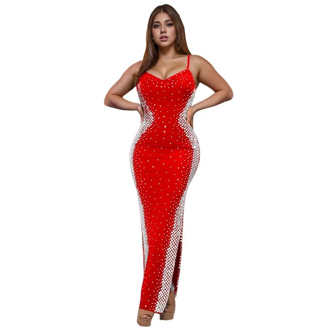 Red Elegant Nights Club Diamonds Prom Evening Formal Maxi Dress