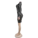 Black Luxury Mesh See Through Diamonds Pearls Bodycon Mini Dress