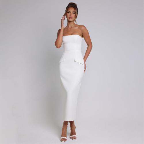 White Off Shoulder Bodycon Sleeveless Luxury Office Lady Midi Dress