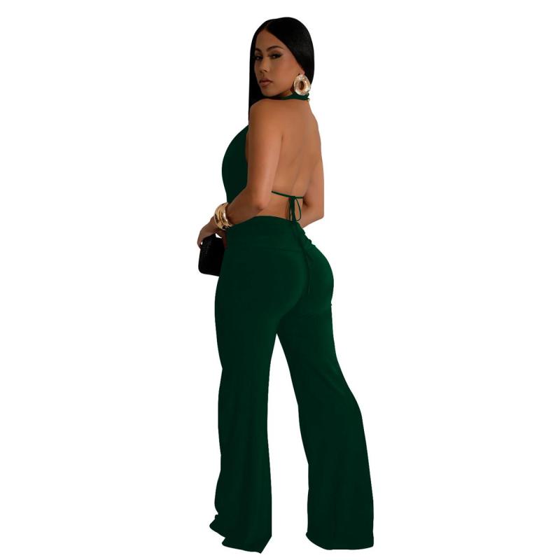 Green Sleeveless Pleated Tops Two Pieces Casual Birthday Pant Sets Jumpsuit