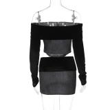 Black Blue Knitted Off Shoulder Sweaters Top Bodycon Club Short Sets Dress