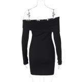 Black Off Shoulder Low Cut Bodycon Nights Club Mini Dress