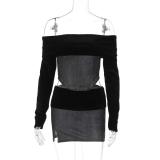 Black Blue Knitted Off Shoulder Sweaters Top Bodycon Club Short Sets Dress