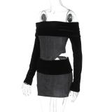 Black Blue Knitted Off Shoulder Sweaters Top Bodycon Club Short Sets Dress