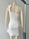 White Off Shoulder Ruffles Corsets Strapless Bodycon Mini Club Dress