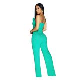 Green Modern Women's Sleeveless Jumpsuit with Buttons Casual Chic