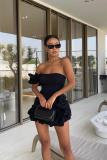 Black Off Shoulder Ruffles Corsets Strapless Bodycon Mini Club Dress