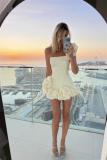 White Off Shoulder Ruffles Corsets Strapless Bodycon Mini Club Dress