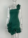 Green Off Shoulder Ruffles Corsets Strapless Bodycon Mini Club Dress