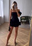 Black Off Shoulder Ruffles Corsets Strapless Bodycon Mini Club Dress