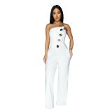 White Modern Women's Sleeveless Jumpsuit with Buttons Casual Chic