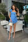 Blue Off Shoulder Ruffles Corsets Strapless Bodycon Mini Club Dress