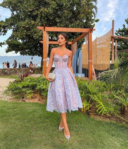 Purple Off Shoulder Lace Embroidered Luxury Women Party Midi Skirt Dress