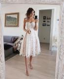 White Off Shoulder Lace Embroidered Luxury Women Party Midi Skirt Dress