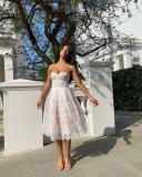 White Off Shoulder Lace Embroidered Luxury Women Party Midi Skirt Dress