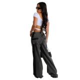 Black Striped Casual Wide Leg Denim Women High Waist Stretch Straight Jeans Pants