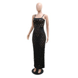 Black Strapless Low Cut Hollow Out Sexy Women Party Dance Long Dress