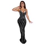 Black Straps Rhinestones Back Lace Up Sexy Evening Prom Party Long Dress