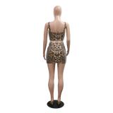 Khaki Leopards Two Pieces Sequined Sexy Party Skirt Dress Sets
