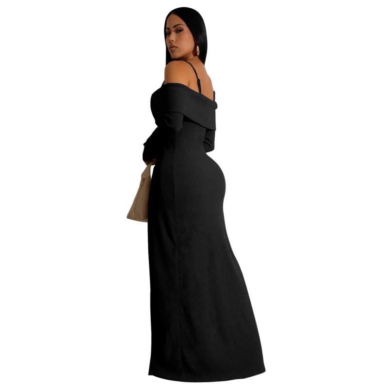 Black Off Shoulder Straps Cotton Striped Tops Wide Leg Fashion Casual Women Pant Sets
